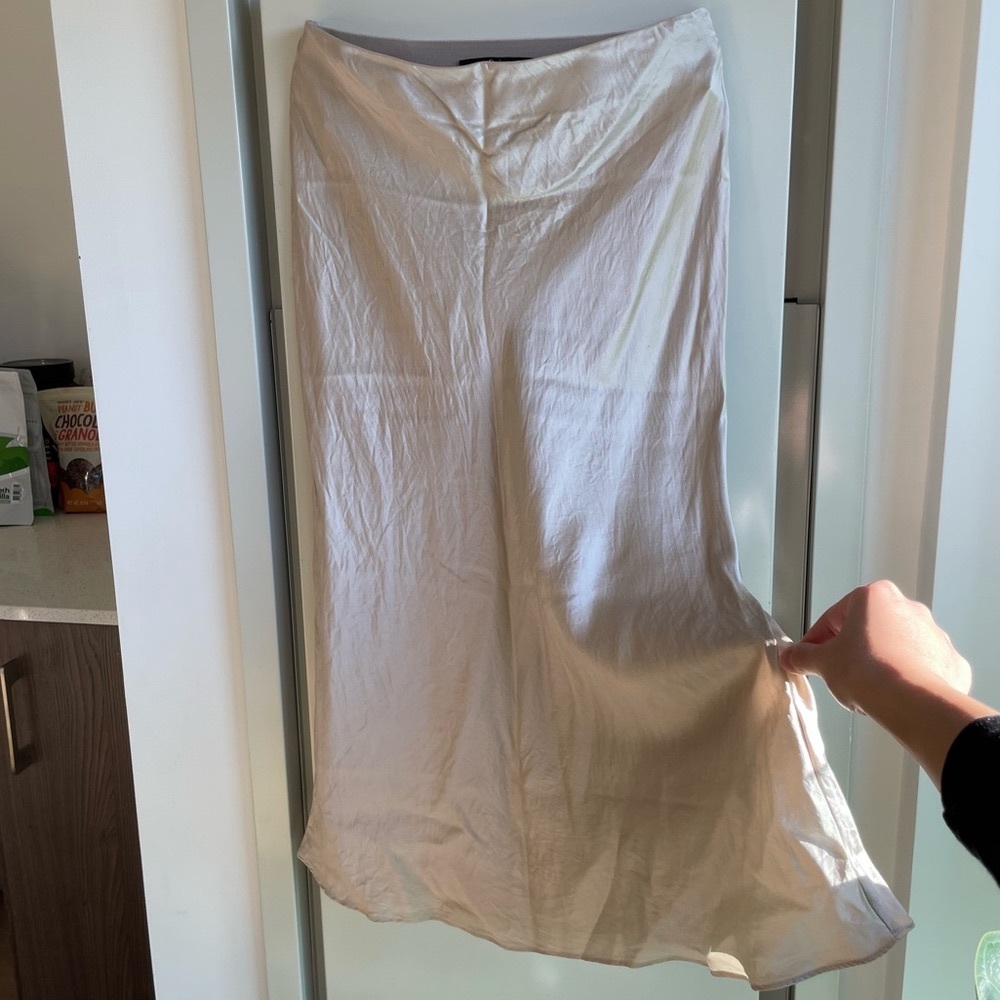 Quince Washable Silk Midi Skirt, XS, Champagne Color